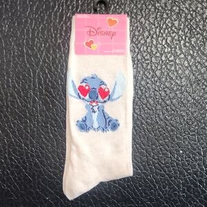 Disney Kids' White Socks with Heart-Eyed Stitch